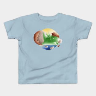 Kawaii Green Baby Dragon - With Background Kids T-Shirt